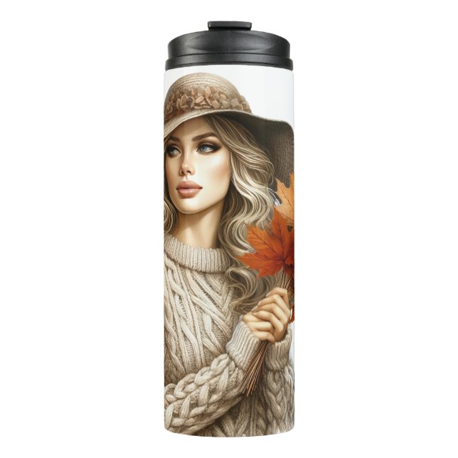 GARRAFA TÉRMICA BONITO MULHER LOIRA COM FOLHAS DE QUEDA (Frente)