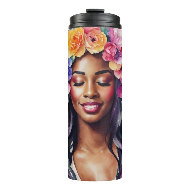 Garrafa Térmica Bonito Mulher Negra Colorida Partido dos Balões (Frente)