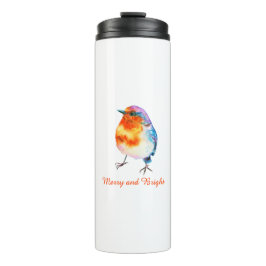 Garrafa Térmica Bonito Natal Robin Watercolor Feliz e Brilho