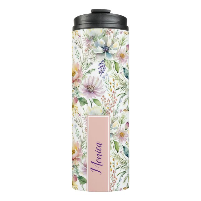 Garrafa Térmica Bonito padrão floral pastel personalizado (Frente)