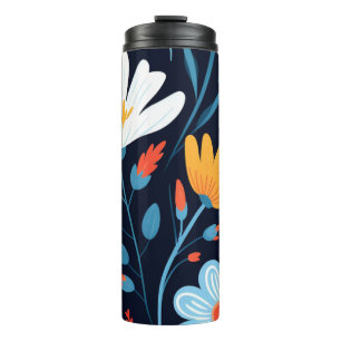 Garrafa Térmica Bonito Padrão Floral Preto Feminino