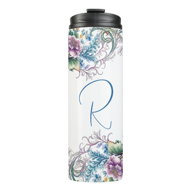 Garrafa Térmica Bonito Tumbler Térmico Monograma Floral (Frente)