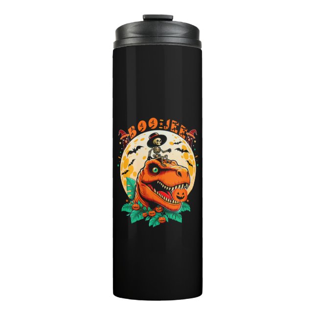 Garrafa Térmica Boo-Jee Halloween: T-Rex e Skeleton Fun Design! (Frente)