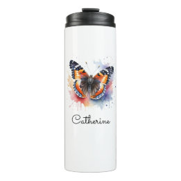 Garrafa Térmica Borboleta Almirante Vermelho Aquarela Personalizad