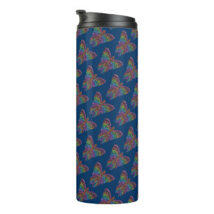 Garrafa Térmica Borboleta Arco-íris (azul escuro) - Tumbler Térmic