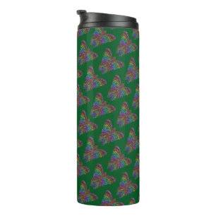 Garrafa Térmica Borboleta Arco-íris (verde escuro) - Tumbler Térmi