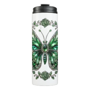 Garrafa Térmica Borboleta de Cristal Verde Moldura Floral