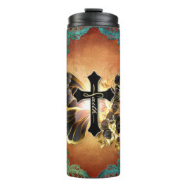 Garrafa Térmica Borboleta de fé com fundo Dourado e lacrado