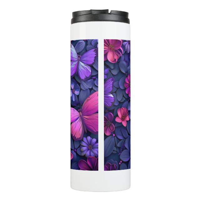 Garrafa Térmica Borboleta e caneca de flores de captura ocular 3D (Verso)