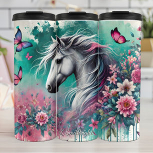 Garrafa Térmica Borboleta Floral Cavalo Branco Fantasia