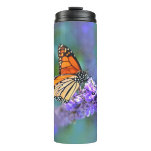 Garrafa Térmica Borboleta Monarca na Flor Lilás Roxo