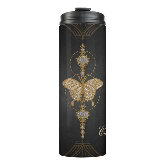 Garrafa Térmica Borboleta ouro. (Frente)