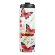 Borboleta Vermelha de Aquarela Tumbler Térmico Flo