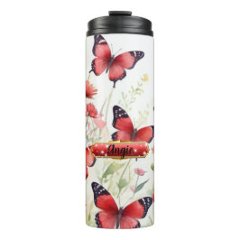 Garrafa Térmica Borboleta Vermelha de Aquarela Tumbler Térmico Flo