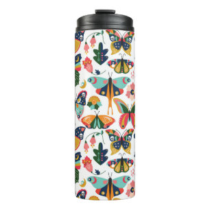 Garrafa Térmica Borboletas Boho: Padrão de Papel de Carteira Invis