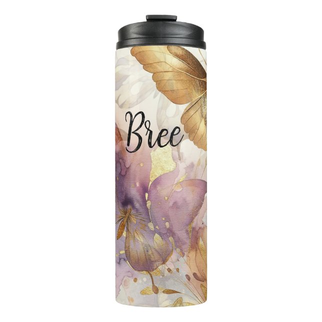 Garrafa Térmica Borboletas Douradas e roxas (Frente)