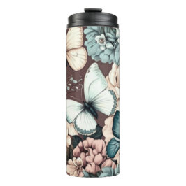 Garrafa Térmica Borboletas e flores marrons