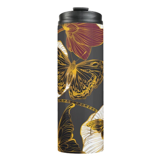 Garrafa Térmica Borboletas e flores: padrão de Primavera Boho (Frente)