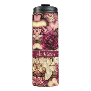 Garrafa Térmica Borboletas E Rosas De Colagem Decorativa