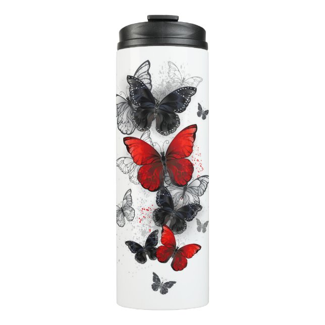 Garrafa Térmica Borboletas Negras e Vermelhas (Frente)