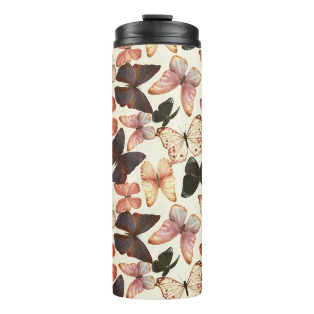 Garrafa Térmica Borboletas Tropicais: Padrão Sem Costura De Aquare (Frente)