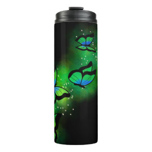 Garrafa Térmica Borboletas verdes brilhantes