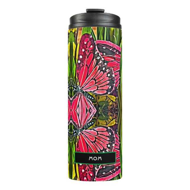 Garrafa Térmica Borboletas Vermelhas Vibrantes Tumbler Térmico (Frente)