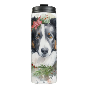 Garrafa Térmica Border Collie Christmas Wreath Festivo Pup