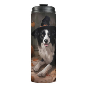 Garrafa Térmica Border Collie Pumpkins Halloween Assustado