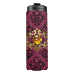 Garrafa Térmica Bordô e Dourado Paris Gemstone Damask