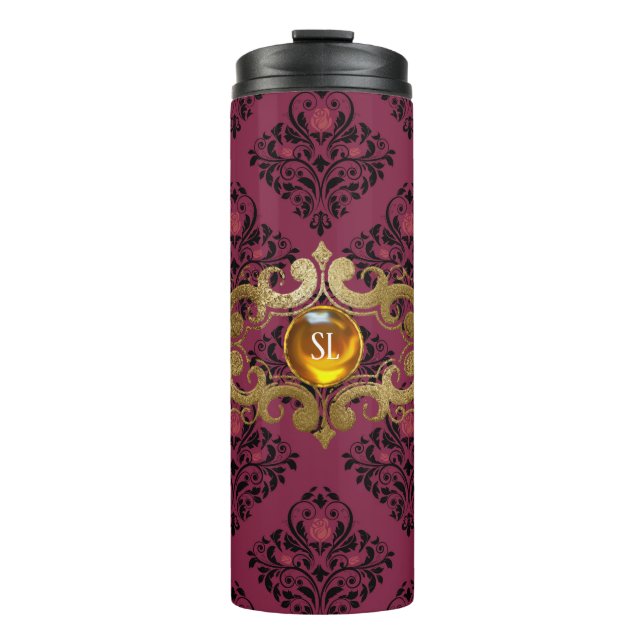 Garrafa Térmica Bordô e Dourado Paris Gemstone Damask (Frente)