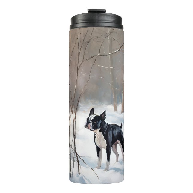 Garrafa Térmica Boston Terrier Deixe Nevar Natal (Frente)