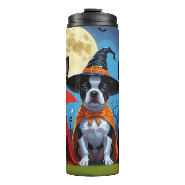 Garrafa Térmica Boston Terrier Dogs Pumpkin Halloween Engraçado (Frente)