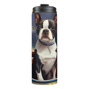 Garrafa Térmica Boston Terrier em uma Canoa: Uma Aventura Cênica