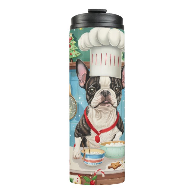 Garrafa Térmica Boston Terrier Holiday Baking: Natal Festivo (Frente)