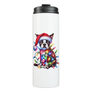 Garrafa Térmica Boston Terrier Natal Ilumina Papai Noel Amor