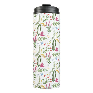 Garrafa Térmica Botânica Aquarela Vermelha, Amarela, Azul Floral