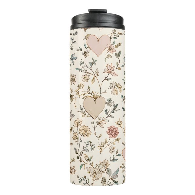 Garrafa Térmica Botanical Hearts Romantic Floral Valentine Pattern (Frente)