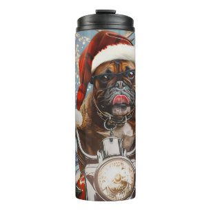 Garrafa Térmica Boxer Dog Riding Motorcycle Christmas