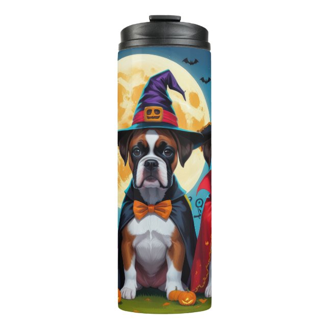 Garrafa Térmica Boxer Dogs Pumpkin Halloween Engraçado (Frente)