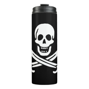 Garrafa Térmica Branco, Bandeira Pirata, Calico Jack, Caveira e Cu