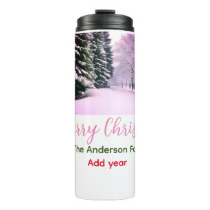 Garrafa Térmica Branco rosa neve feliz natal adicionar nome da fam