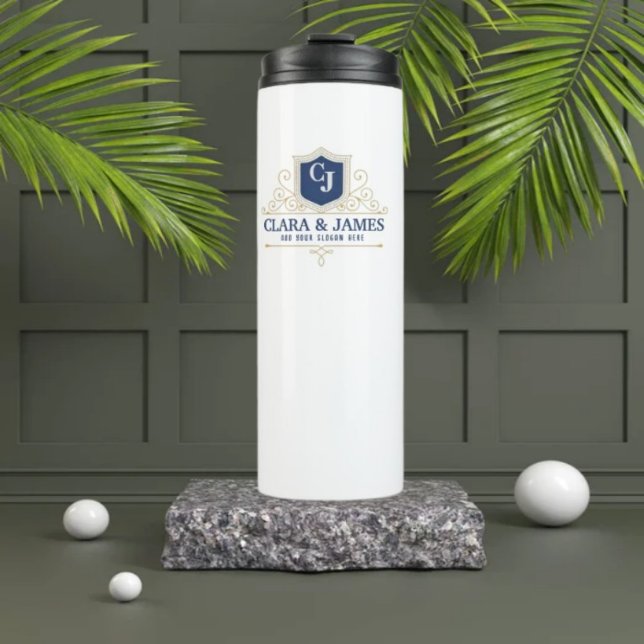 Garrafa Térmica Bride And Groom Monogram Names Elegant Weeding (Criador carregado)
