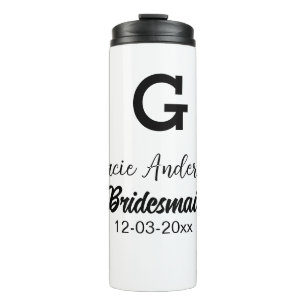 Garrafa Térmica Bridesmaid adiciona nome monograma simples e moder