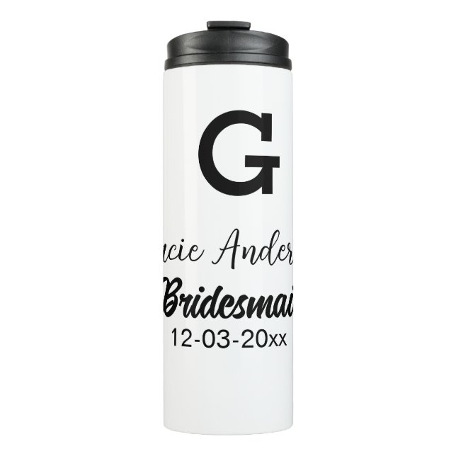 Garrafa Térmica Bridesmaid adiciona nome monograma simples e moder (Frente)