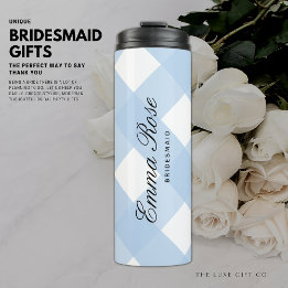 Garrafa Térmica Bridesmaid Azul Gingham Simples Moderno
