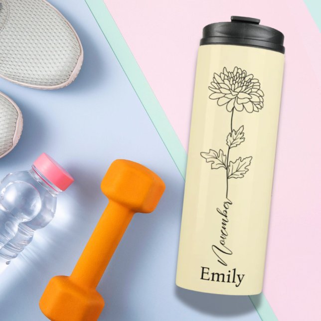 Garrafa Térmica Bridesmaid Chrysanthemum Novembro Nascimento Flor (Bridesmaid Chrysanthemum November Birth Flower Thermal Tumbler)