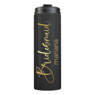 Garrafa Térmica bridesmaid gold calliografia personalizada negra