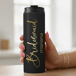 Garrafa Térmica bridesmaid gold calliografia personalizada negra