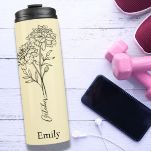 Garrafa Térmica Bridesmaid Nome Marigold Outubro Nascimento da Flo